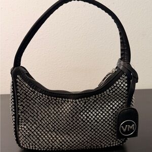 VM Black Crystal-Studded Mini Shoulder Bag
